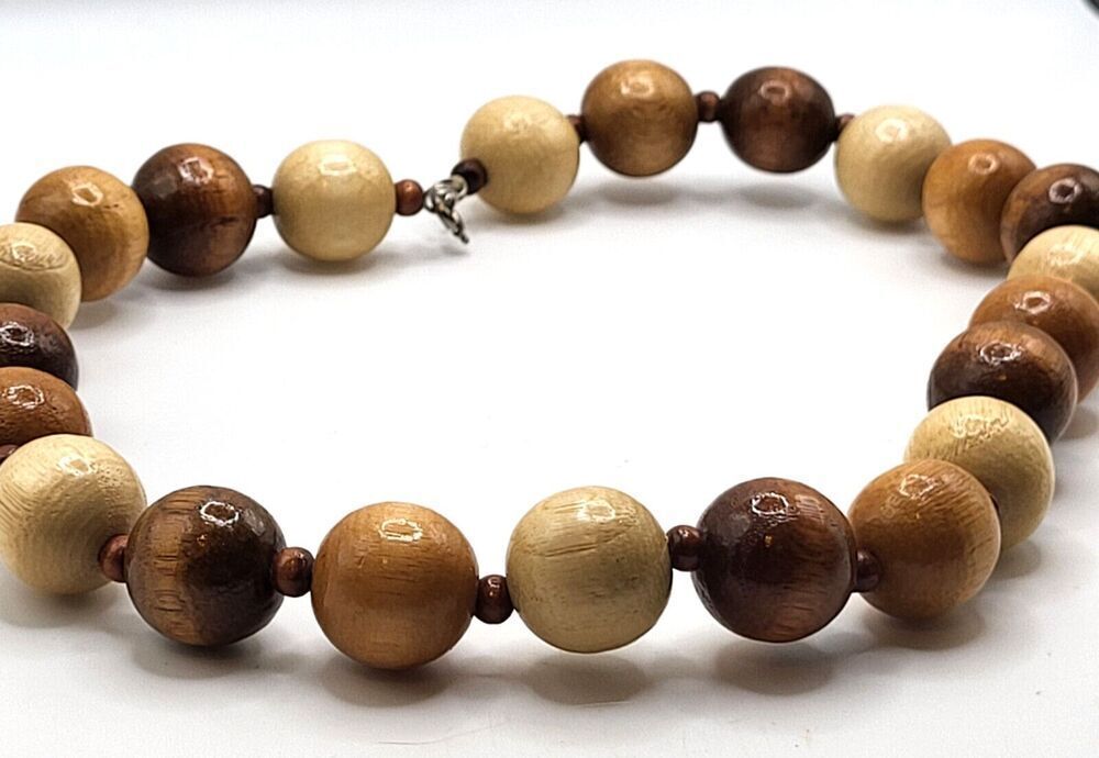 Bohemian Chunky Wooden Beaded Necklace 18in